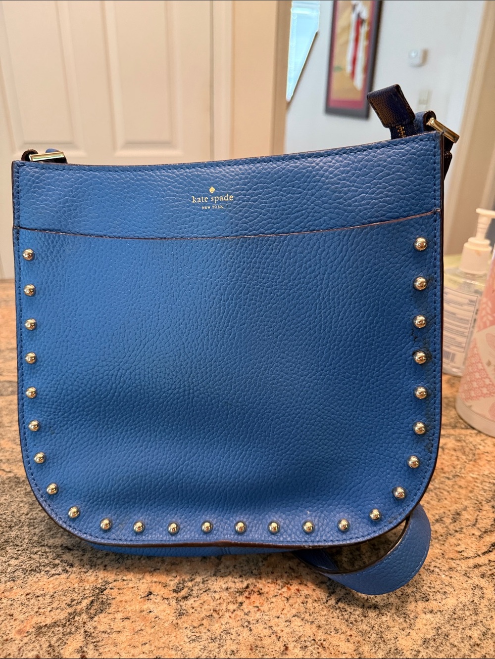 kate spade blue pebbled leather studded crossbody